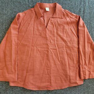 NWOT Peach Oversized ¾ Sleeve Linen Blend Blouse Lintico Sz L